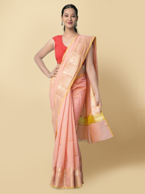 

Unnati Silks Pink Woven Design Zari Silk Cotton Sustainable Kanjeevaram Saree