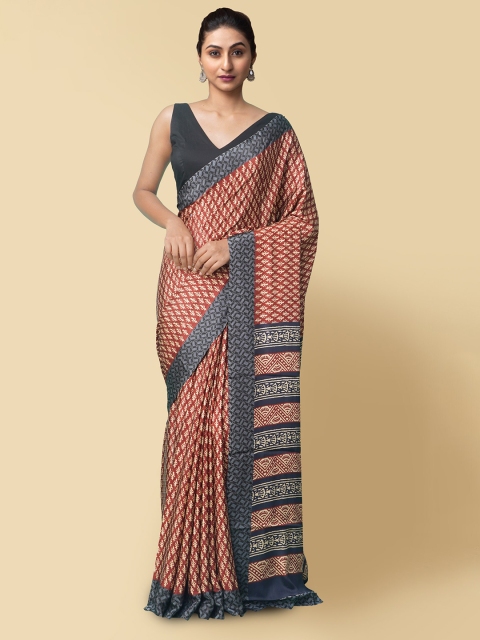 

Unnati Silks Maroon & Beige Floral Baluchari Handloom Saree