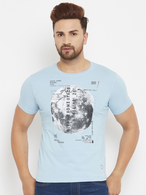 

Duke Men Blue & White Printed Slim Fit T-shirt