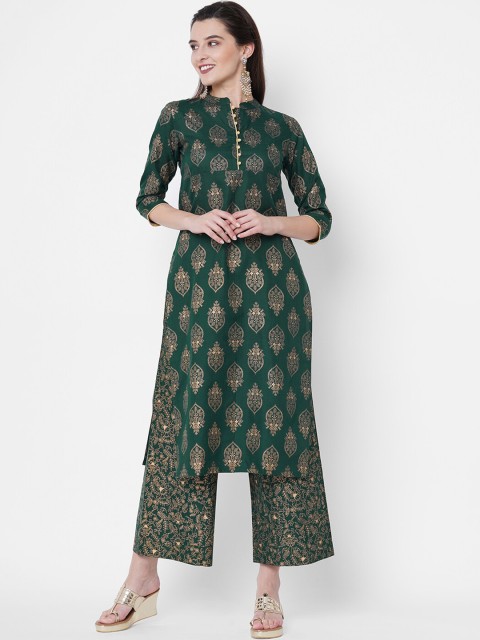 

GoSriKi Women Green Floral Printed Kurta with Palazzos