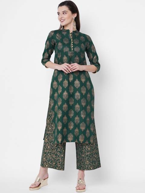 

GoSriKi Women Green Floral Printed Kurta with Palazzos