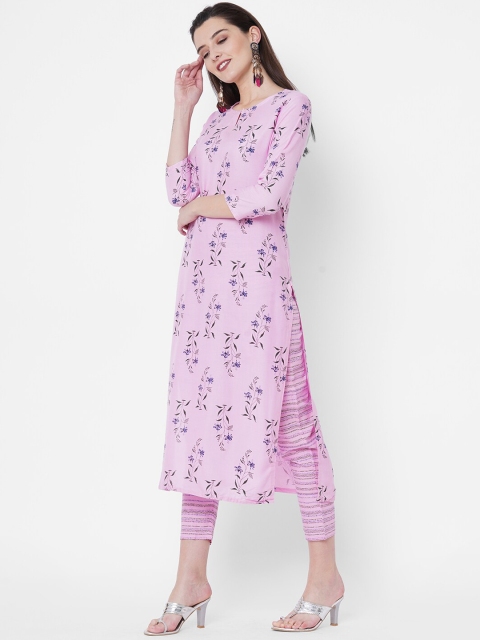 

GoSriKi Women Pink Floral Printed Kurta with Trousers