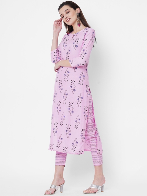 

GoSriKi Women Pink Floral Printed Kurta with Trousers