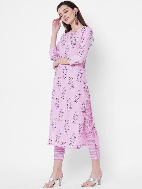 

GoSriKi Women Pink Floral Printed Kurta with Trousers