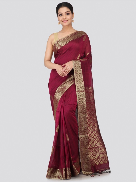 

PinkLoom Women Maroon & Gold-Toned Pure Cotton Woven Designed Sustainable Saree