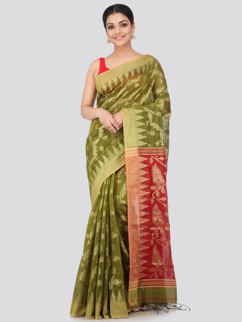 

PinkLoom Women Green & Magenta Cotton Silk Woven Designed Saree