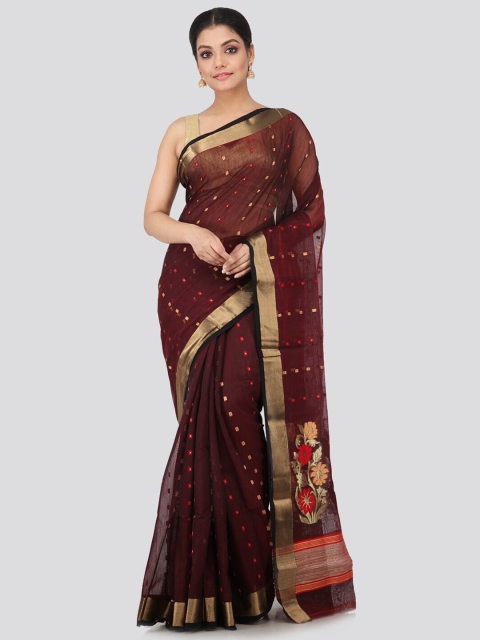 

PinkLoom Brown & Red Woven Design Pure Handloom Zari Sustainable Saree