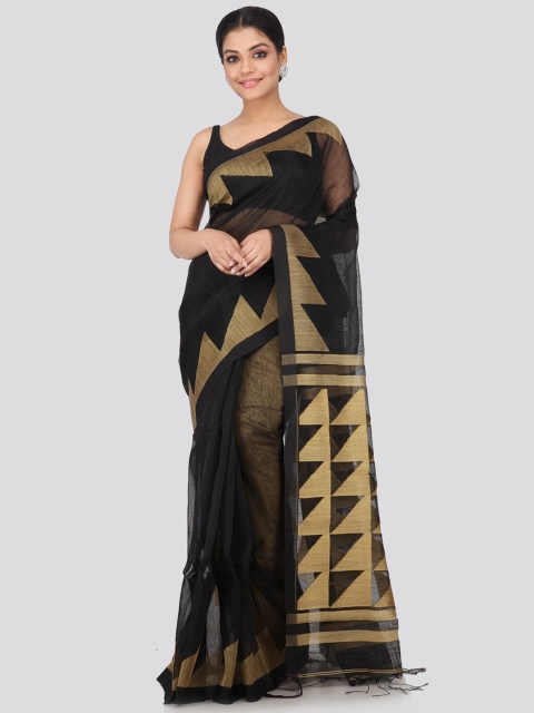 

PinkLoom Black & Gold-Toned Linen Blend Saree