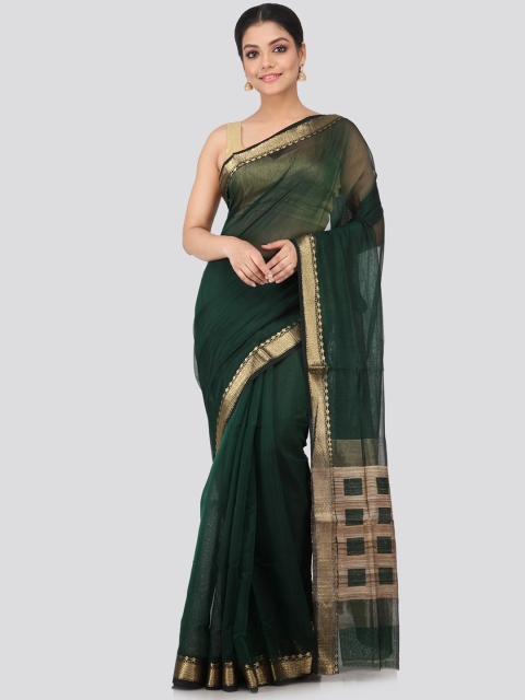 

PinkLoom Green & Gold-Coloured Zari Chanderi Handloom Saree