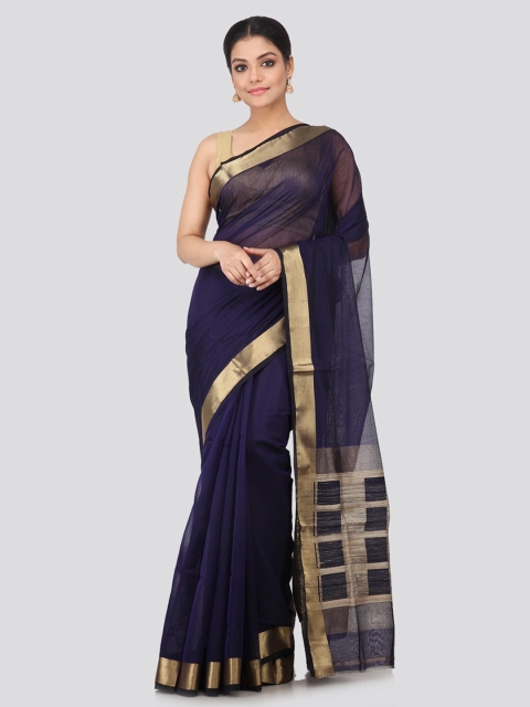 

PinkLoom Navy Blue Zari Silk Cotton Handloom Chanderi Saree