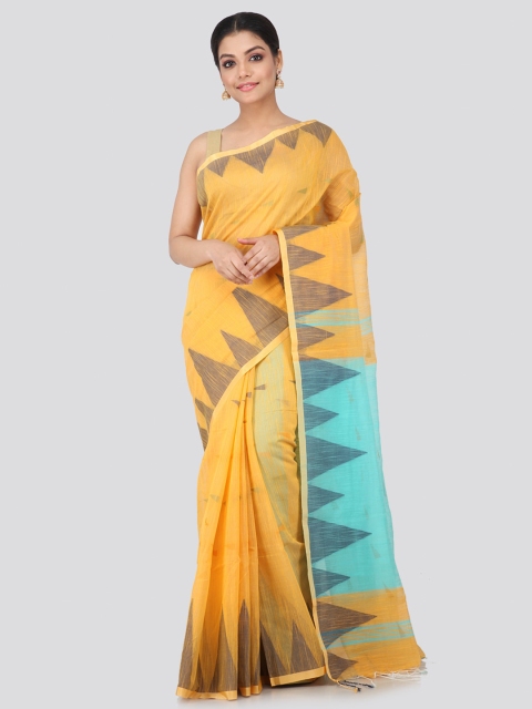 

PinkLoom Yellow & Blue Zari Pure Cotton Handloom Saree