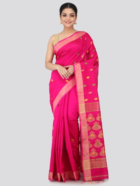 

PinkLoom Pink & Gold-Toned Floral Silk Cotton Handloom Sustainable Saree