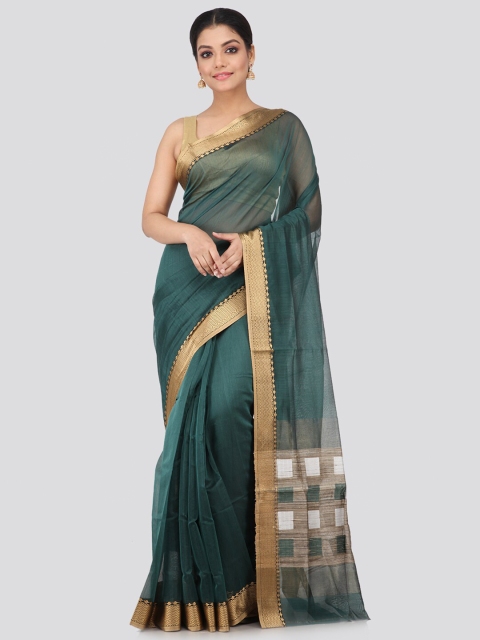 

PinkLoom Green & Gold Pure Handloom Zari Chanderi Saree