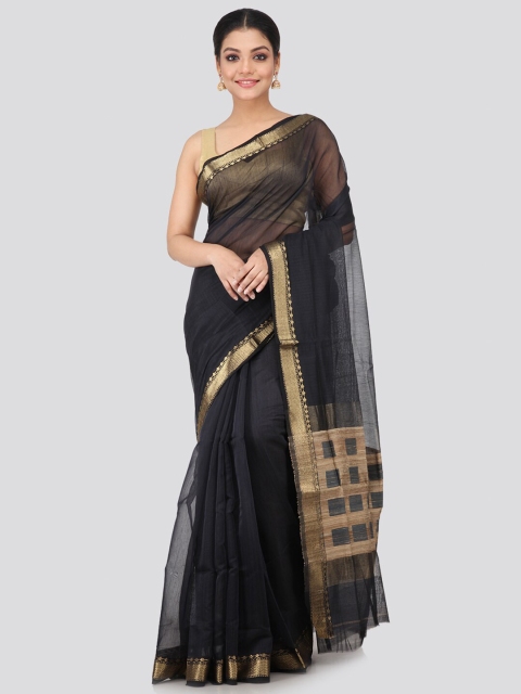 

PinkLoom Navy Blue & Gold-Coloured Handloom Chanderi Sustainable Saree