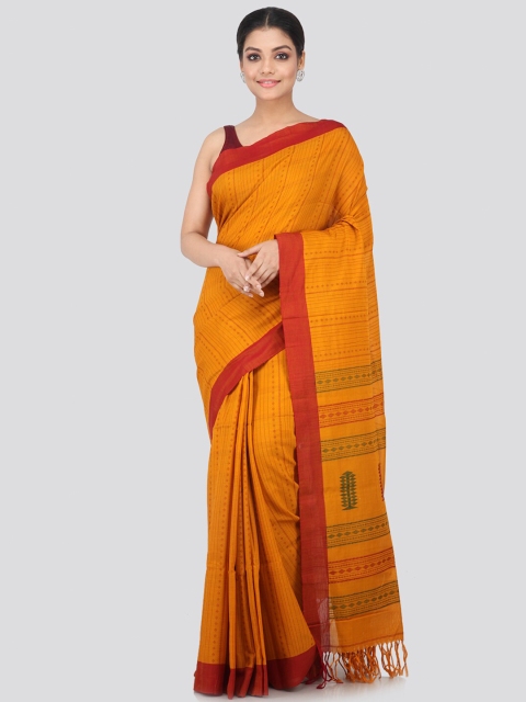 

PinkLoom Women Yellow & Red Pure Cotton Woven Striped Sustainable Saree
