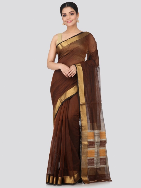 

PinkLoom Brown & Gold-Toned Zari Chanderi Saree