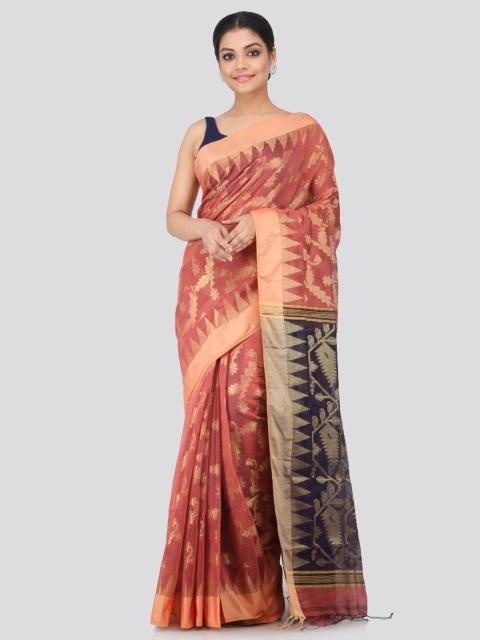 

PinkLoom Pink & Navy Blue Floral Woven Design Zari Sustainable Saree