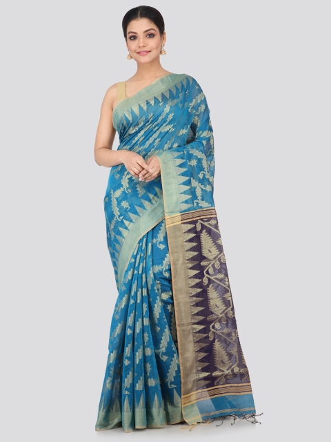

PinkLoom Blue & Gold Ethnic Motifs Pure Handloom Zari Saree