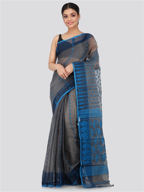 

PinkLoom Women Grey & Blue Silk Cotton Woven Designed Soft Jamdani Saree
