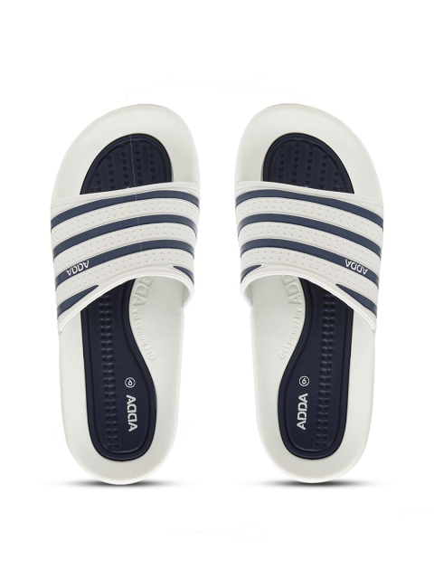 

Adda Men White & Navy Blue Striped Rubber Sliders