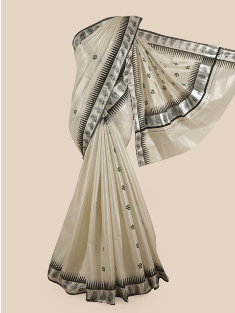 

Pothys Silver-Toned & Black Ethnic Motifs Pure Cotton Kasavu Saree