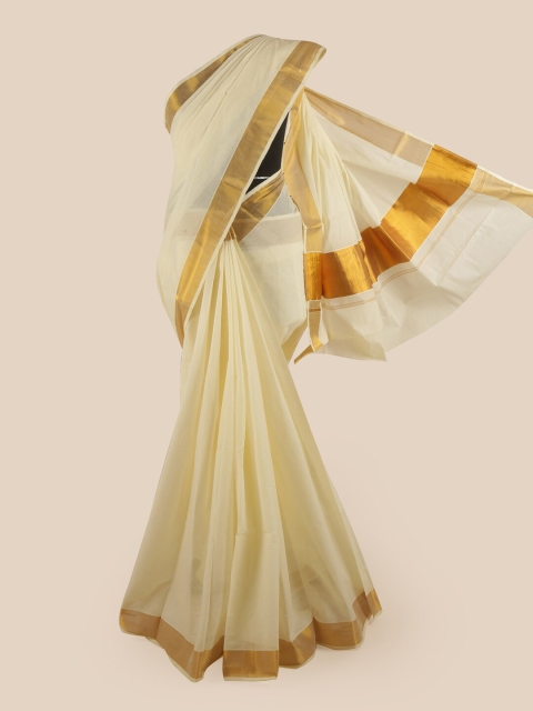 

Pothys Off White & Gold-Coloured Pure Cotton Kasavu Saree