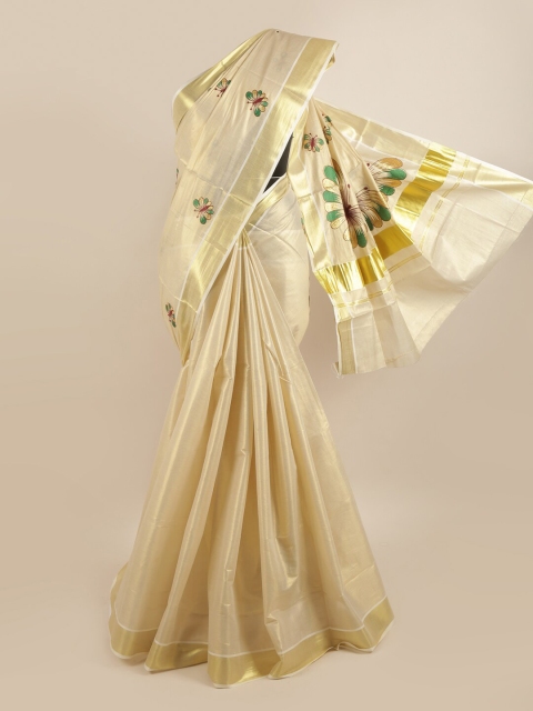 

Pothys Women Gold-Toned Pure Cotton Printed Kasavu Saree