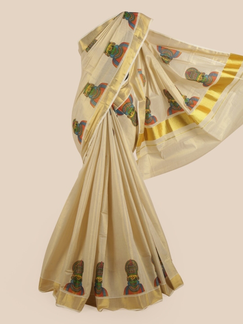 

Pothys Gold-Toned Ethnic Motifs Zari Pure Cotton Kasavu Saree