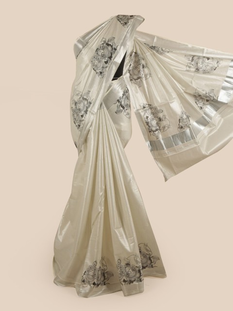 

Pothys Silver-Toned & Black Ethnic Motifs Zari Pure Cotton Kasavu Saree