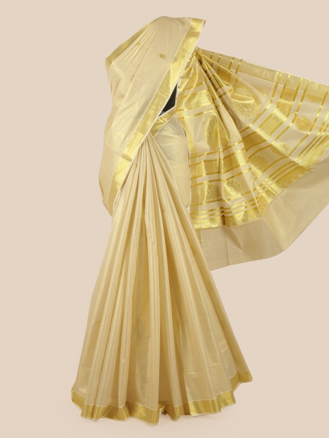 

Pothys Women Gold-Toned Pure Cotton Woven Designed Kasavu Saree