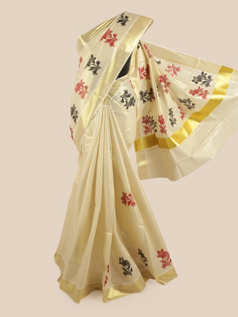 

Pothys Gold-Toned Pure Cotton Kasavu Saree