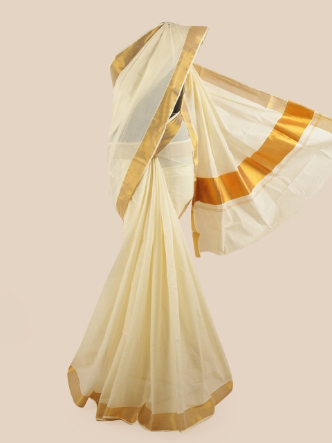 

Pothys Off White & Gold-Toned Zari Pure Cotton Kasavu Saree