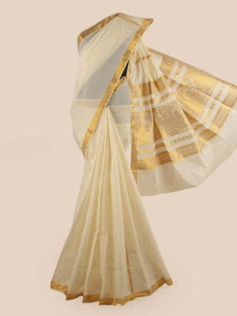 

Pothys Off White & Gold-Toned Zari Pure Cotton Kasavu Saree