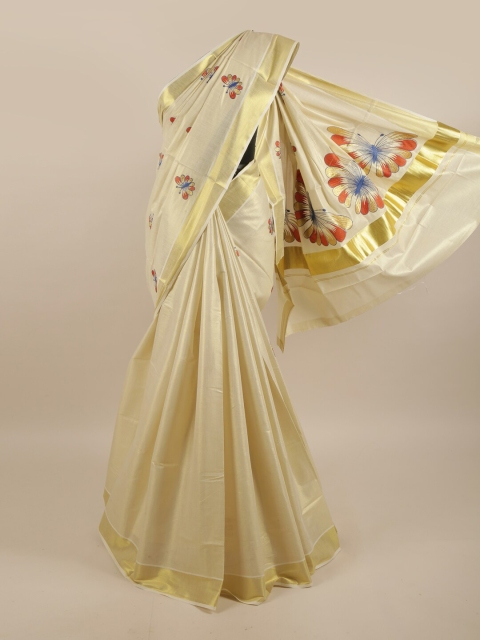 

Pothys Gold-Toned Ethnic Motifs Pure Cotton Kasavu Saree