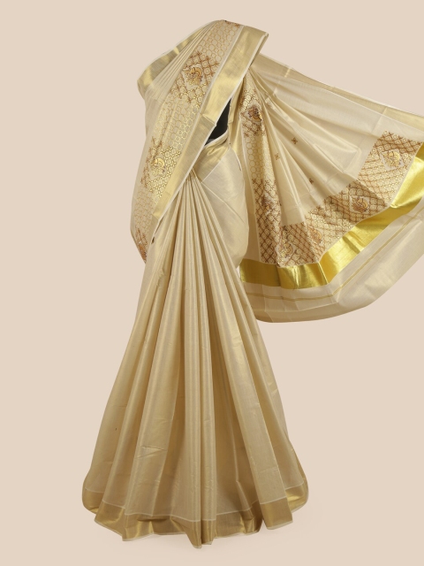 

Pothys Gold Ethnic Motifs Zari Pure Cotton Kasavu Saree