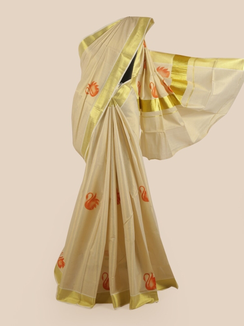 

Pothys Gold-Toned Ethnic Motifs Pure Cotton Kasavu Saree