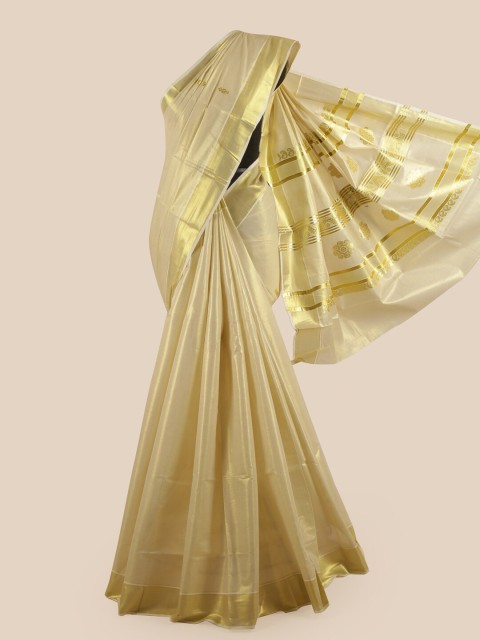 

Pothys Gold-Toned Ethnic Motifs Zari Pure Cotton Kasavu Saree