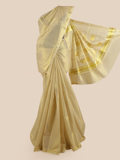 

Pothys Gold-Coloured Ethnic Motifs Zari Woven Design Pure Cotton Kasavu Saree