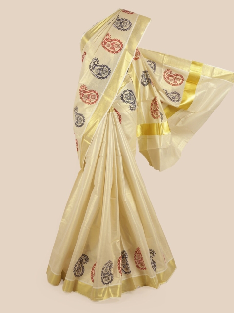

Pothys Gold-Toned & Maroon Zari Pure Cotton Kasavu Saree