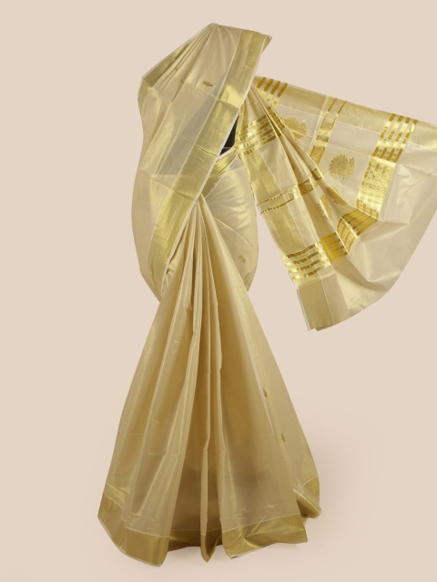 

Pothys Gold-Coloured Ethnic Motifs Zari Pure Cotton Kasavu Saree