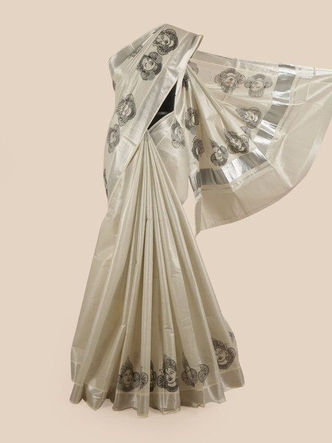 

Pothys Silver-Toned Ethnic Motifs Pure Cotton Kasavu Saree