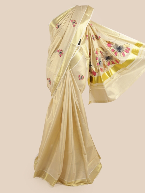 

Pothys Women Gold-Toned & Red Pure Cotton Printed Kasavu Saree