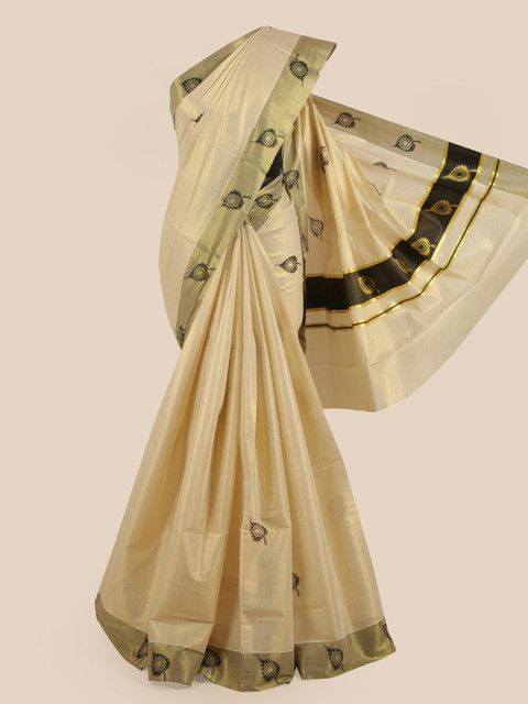 

Pothys Women Gold-Toned & Black Pure Cotton Printed Kasavu Saree