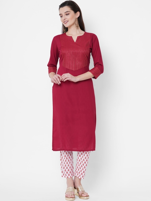 

GoSriKi Women Red Kurti with Trousers