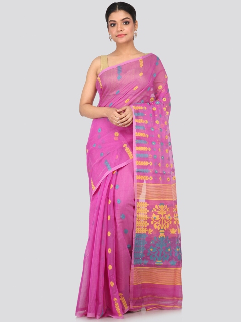

PinkLoom Purple & Mustard Ethnic Motifs Silk Cotton Jamdani Sustainable Saree