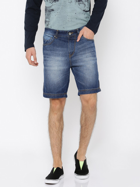 

Roadster Men Blue Washed Slim Fit Denim Shorts
