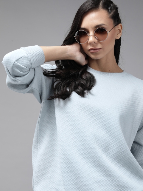 

Roadster Women Blue Geometric Woven Design Sweatshirt