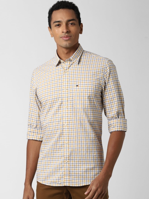 

Peter England Casuals Men Beige & Black Checked Slim Fit Pure Cotton Casual Shirt