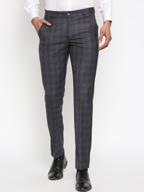 

Solemio Men Charcoal Grey Checked Slim Fit Formal Trousers