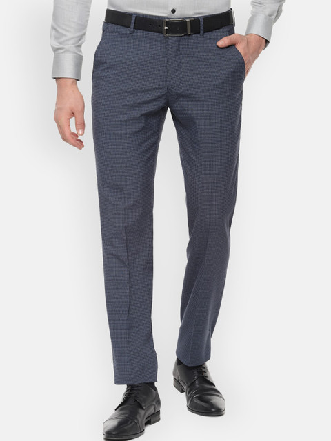 

Louis Philippe Men Blue Checked Slim Fit Formal Trousers